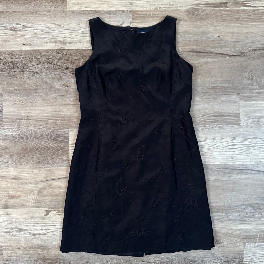Vintage 90s Navy Silk Floral Embroidered Dress Dark Romantic Cocktail Size 12